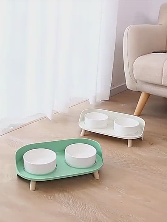 PAWS ASIA Suppliers Modern Upgrade Protect Cervical Raised Ceramic Non Slip Double Cat Bowl