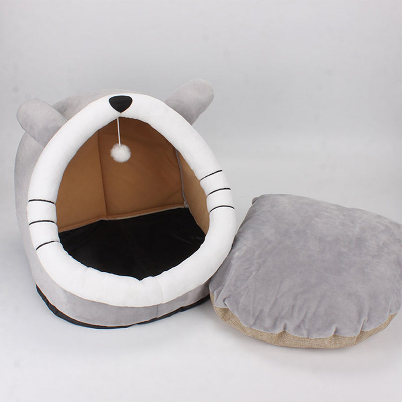 PAWS ASIA Factory Dropshipping Large Grey Anti Anxiety Indestructible Half Open Fluffy Pet Cat Bed House Toy Play Dog