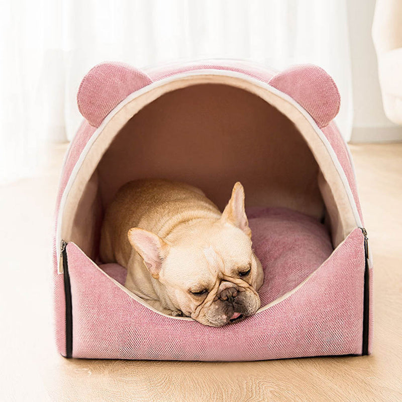 PAWS ASIA Factory Direct Sale Trendy Luxury Folding Fluffy Cute Blue Half Enclosed Dog Cave Bed