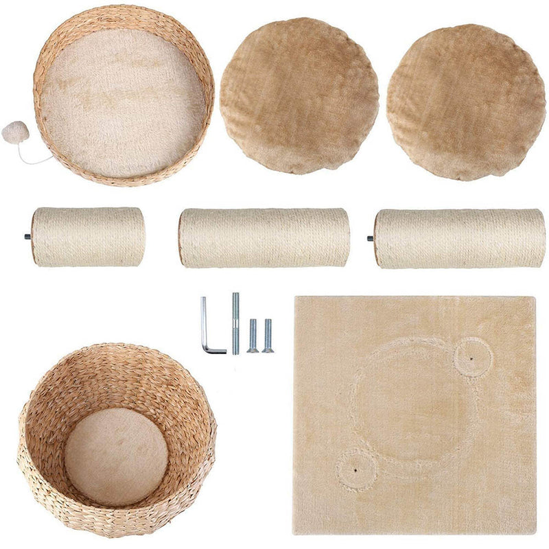 PAWS ASIA Amazon Best Sell Deluxe Natural Sisal Scratching Rattan Plush Tree Bed4