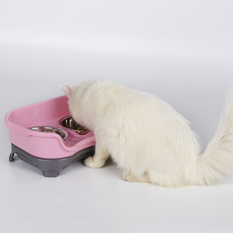 PAWS ASIA Wholesale New Spill Proof Stainless Steel Elevated Double Dog Bowl With Holder Cat Feeder