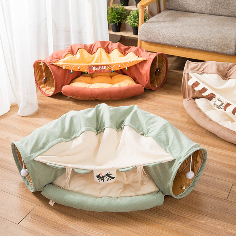 PAWS ASIA Supplier New Hot Sale Foldable Macrame Matcha Color Cat Bed Tunnel Toy