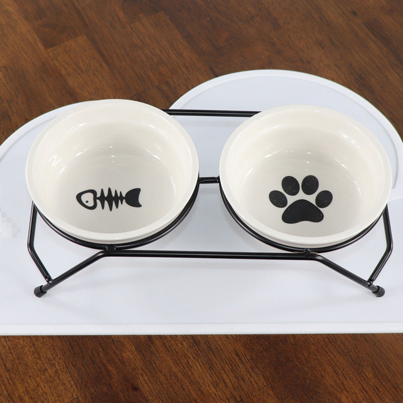 PAWS ASIA Suppliers Fashion Designed Ceramic Elevated Double Metal Stand Cat Bowl Feeder Dog