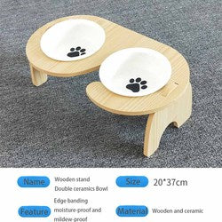 PAWS ASIA Ebay Best Sell Modern Eco Friendly  Wood Elevated Ceramic Cat Bowls Double Dog Feeder