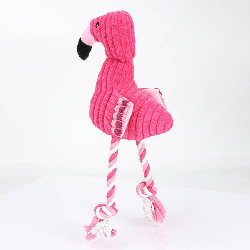 PAWS ASIA Suppliers Fashion Pink Corduroy Stuffed Squeaky Super Chewer Flamingo Dog Toy