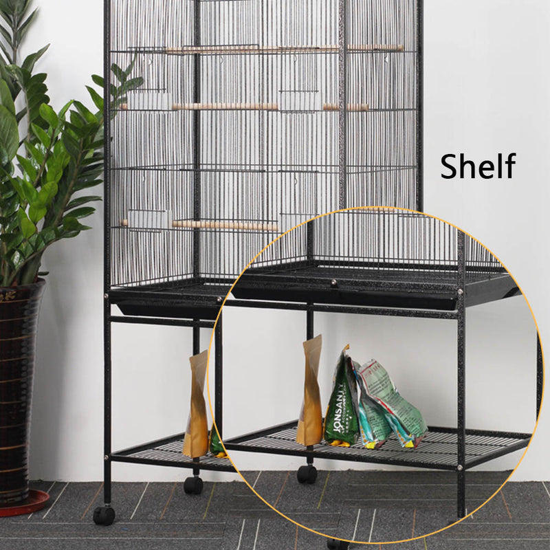 PAWS ASIA Manufacturers Hot Selling Black Metal Large Parrots Bird Cage With Tray And Shelf