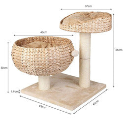 PAWS ASIA Amazon Best Sell Deluxe Natural Sisal Scratching Rattan Plush Tree Bed8