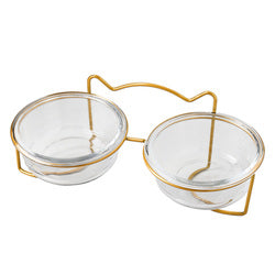 PAWS ASIA China Manufacturers Elevated Metal Stand Tilted Double Water And Food Cat Glass Bowl