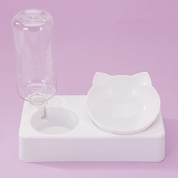 PAWS ASIA Wholesale Plastic Elevated Tilted Dual Purpose Water And Food Cat Bowl With Bottle