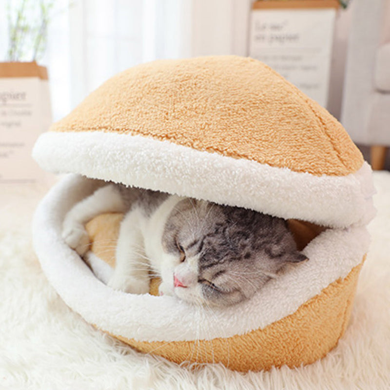 PAWS ASIA Suppliers Eco Portable Cute Plush Enclosed Round Pet Bed Cave Nest