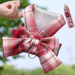 PAWS ASIA Manufacturers High Quality Luxury Cute Plaid Dog Harness Set Pet Skirt Vest For Small Dog