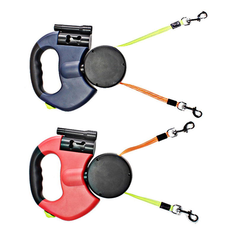 PAWS ASIA Factory Multifunction Double Retractable Dog Leash With Flashlight And Poop Bag Holder
