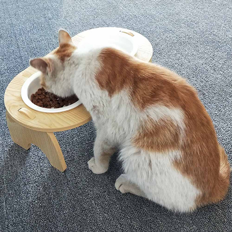 PAWS ASIA Ebay Best Sell Modern Eco Friendly  Wood Elevated Ceramic Cat Bowls Double Dog Feeder