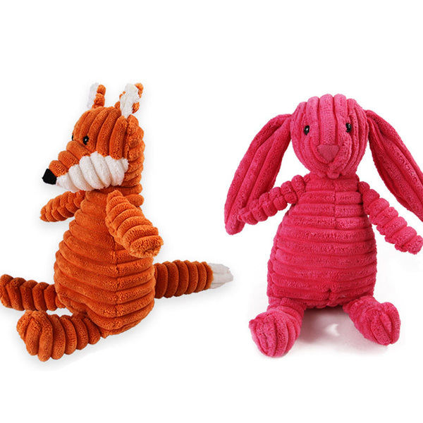 PAWS ASIA Wholesale Corduroy Cute Animal Shape Plush Squeaky Activity Dog Toys For Aggressive Chewers