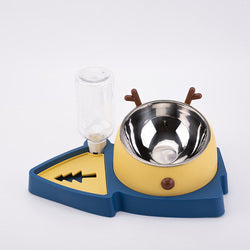 PAWS ASIA Wholesale Christmas Stainless Steel Tilted Dog And Cat Bowl With Bottle Slow Feeder