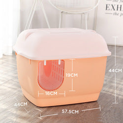 PAWS ASIA Factory Hot Selling Plastic Pink Double Layer Big Size Enclosed Cat Litter Box With Small Corridor