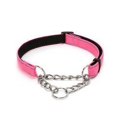 PAWS ASIA Factory Nylon Padded Reflective Adjusting Lightweight Large Dog Collar With Metal Chain