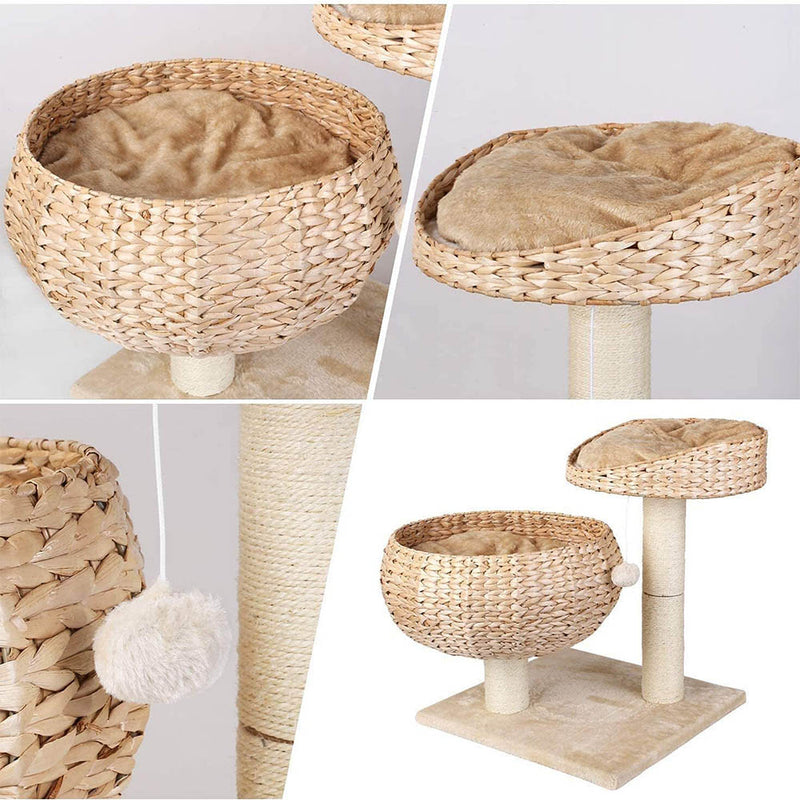 PAWS ASIA Amazon Best Sell Deluxe Natural Sisal Scratching Rattan Plush Tree Bed7