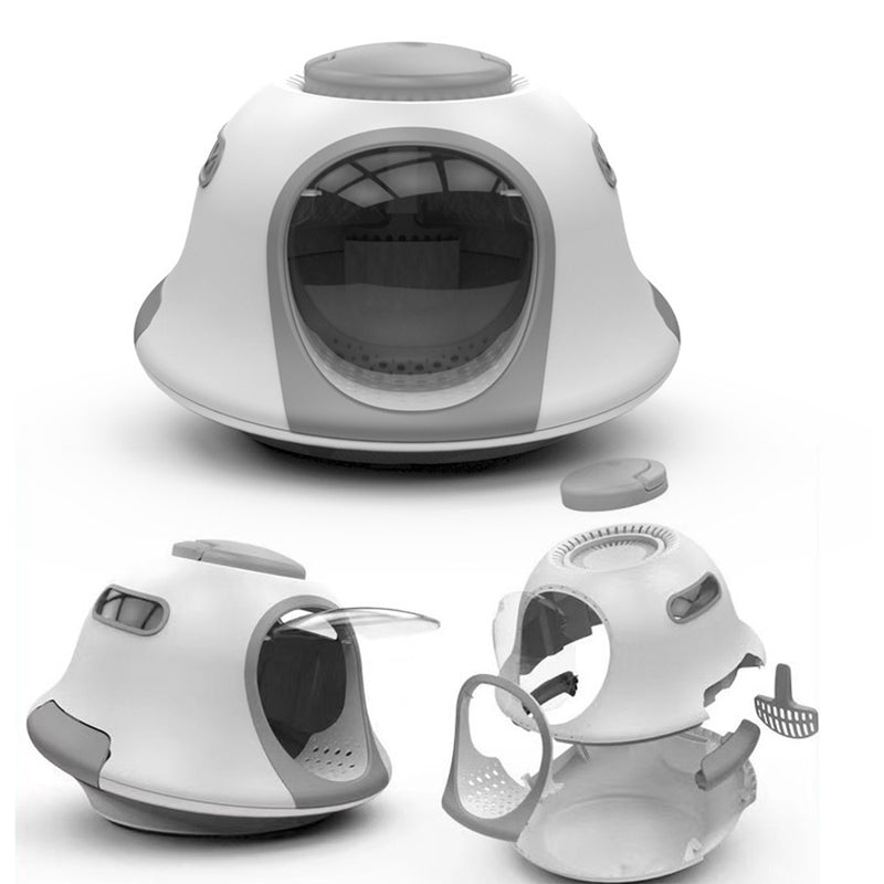 PAWS ASIA Suppliers Low Moq New Pet Travel Grey Jumbo Closed UFO Litter Box Toilet For Cats With Scoop