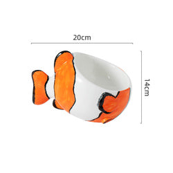 PAWS ASIA Factory Cute Clownfish Shape Eco Ceramic Slanted Food Eating Pet Drinking Cat Bowl Dog