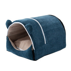 PAWS ASIA Factory Direct Sale Trendy Luxury Folding Fluffy Cute Blue Half Enclosed Dog Cave Bed