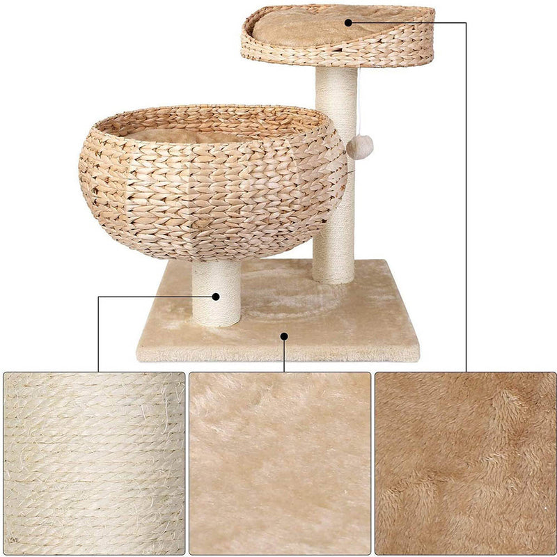 PAWS ASIA Amazon Best Sell Deluxe Natural Sisal Scratching Rattan Plush Tree Bed5