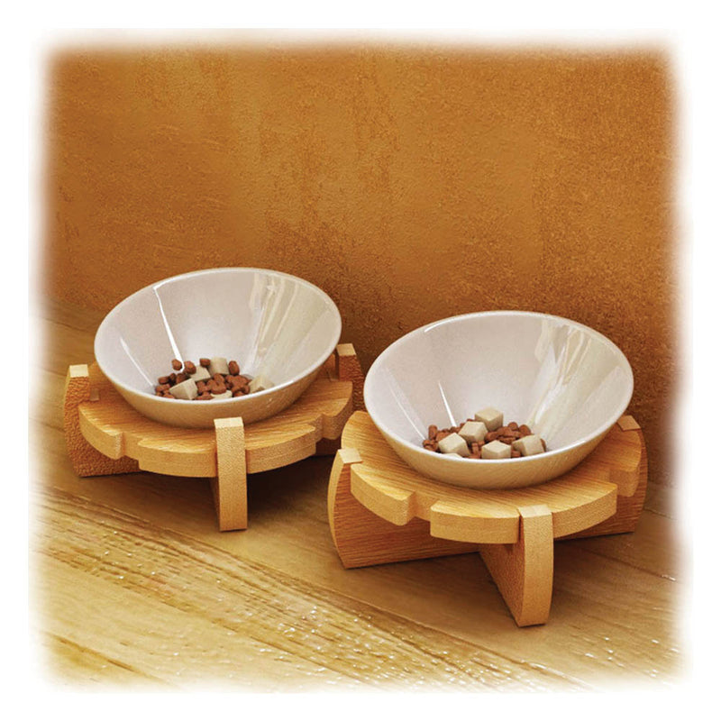 PAWS ASIA Amazon Best Sell Pet Bamboo Protect Cervical 15 Degree Tilted White Ceramic Dog Bowl2