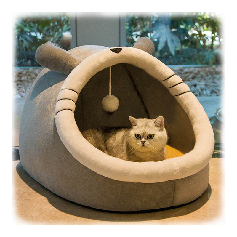 PAWS ASIA Factory Dropshipping Large Grey Anti Anxiety Indestructible Half Open Fluffy Pet Cat Bed House Toy Play Dog