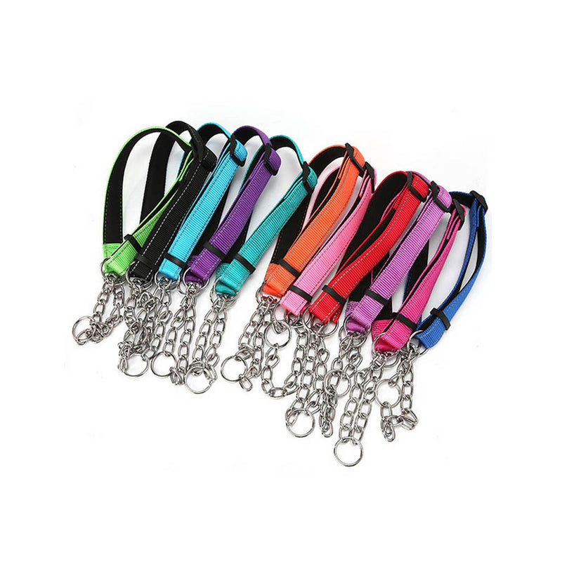 PAWS ASIA Factory Nylon Padded Reflective Adjusting Lightweight Large Dog Collar With Metal Chain