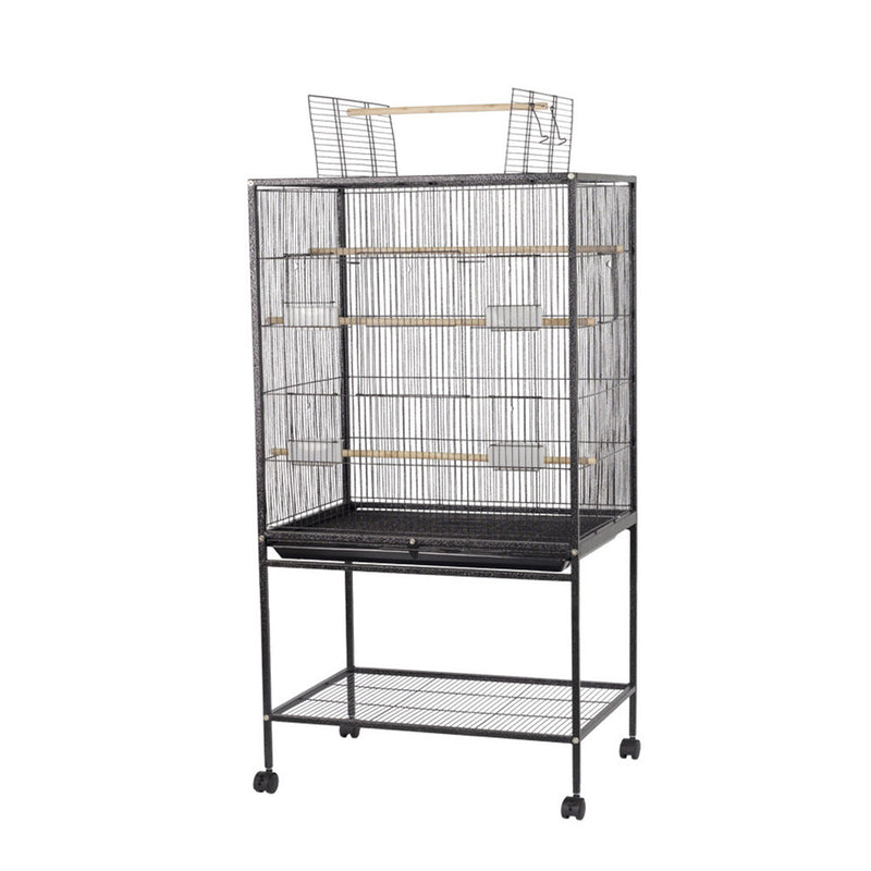 PAWS ASIA Manufacturers Hot Selling Black Metal Large Parrots Bird Cage With Tray And Shelf