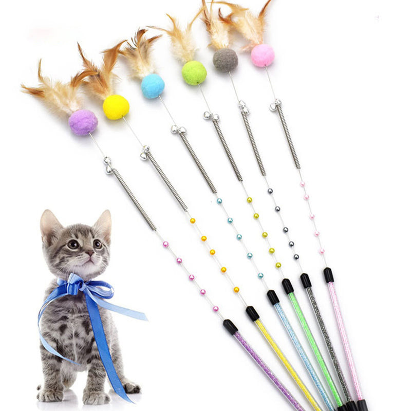 PAWS ASIA Suppliers Dropshipping High Quality Assorted Color Creative Cat Birthday Toys Wand With Feather