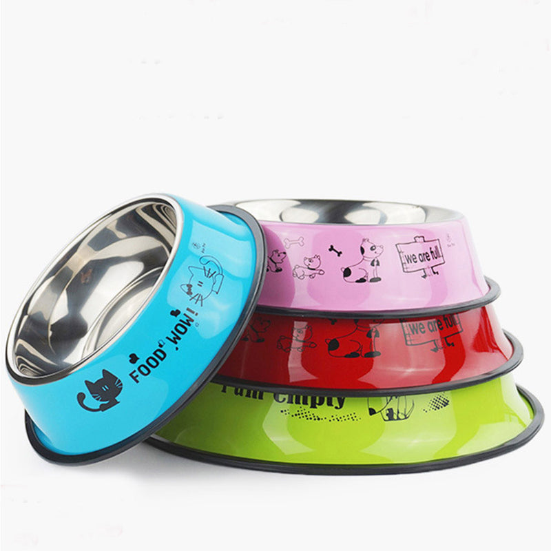 PAWS ASIA Suppliers Dropshipping Stainless Steel Non Slip Multi Color Print Pet Feeder Dog Bowl Cat