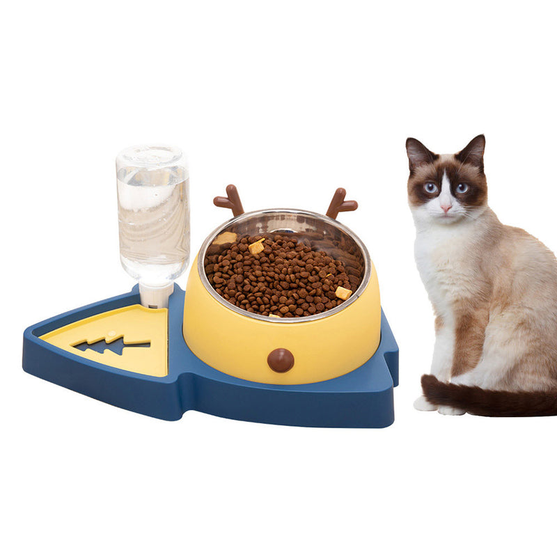 PAWS ASIA Wholesale Christmas Stainless Steel Tilted Dog And Cat Bowl With Bottle Slow Feeder