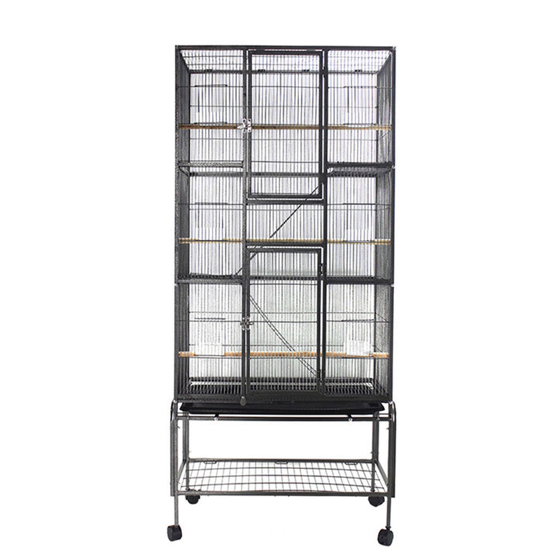 PAWS ASIA Wholesale Huge Metal Parrot Canary Pet 3 Tier Breeding Bird Cage Aviary With Tray And Wheel