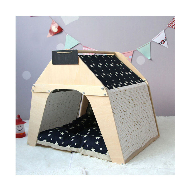 PAWS ASIA Wholesale Lightweight Semi Enclosed Camping Starry Pet Bed Wood