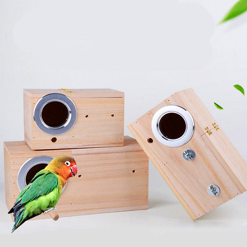 PAWS ASIA Wholesale Wooden Cheap Parrot Cage Accessories Breeding Love Bird Box Nest With Metal Protect Ring