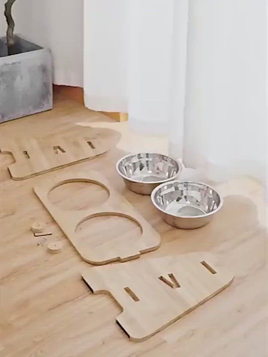 PAWS ASIA Manufacturers New Stainless Elevated Height Adjustable Dog Bowl With Bamboo Stand