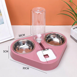 PAWS ASIA Wholesale Luxury New Stainless Steel 2 In 1 Multiple Dog Bowl Feeder With Bottle