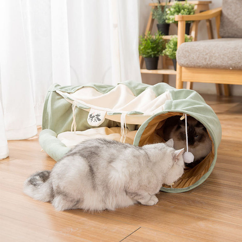 PAWS ASIA Supplier New Hot Sale Foldable Macrame Matcha Color Cat Bed Tunnel Toy