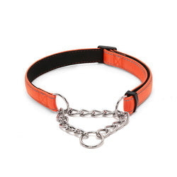 PAWS ASIA Factory Nylon Padded Reflective Adjusting Lightweight Large Dog Collar With Metal Chain