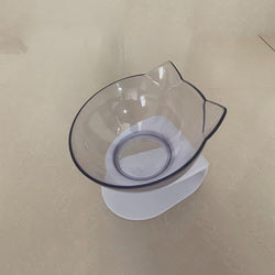 PAWS ASIA Factory New Design Cat Shape Transparent 15 Degree Tilted Raised Double Cat Bowl With Plastic Stand