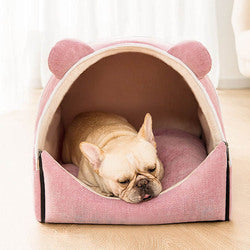 PAWS ASIA Wholesale Trendy Half Enclosed Fluffy Folding Blue Beds For Small Dogs Cat