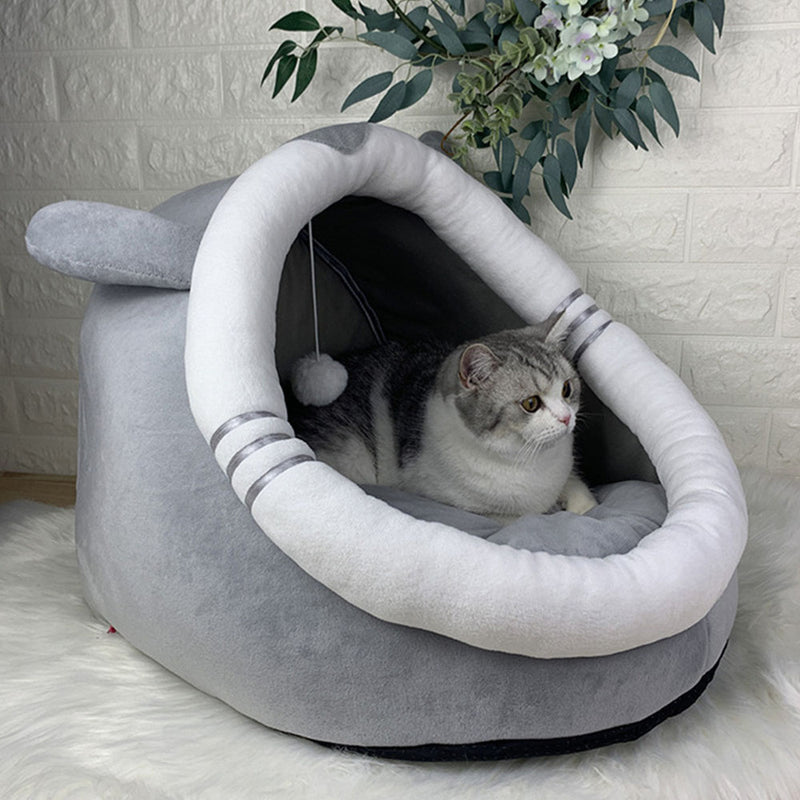 PAWS ASIA Factory Large Grey Indestructible Anti Anxiety Half Open Pet Cat Bed House Toy Dog