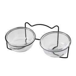 PAWS ASIA China Manufacturers Elevated Metal Stand Tilted Double Water And Food Cat Glass Bowl