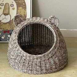 PAWS ASIA Factory Imitated Rattan Summer  Washable Handmade Woven Cat Bed Cave Dog Kennel With Cushion