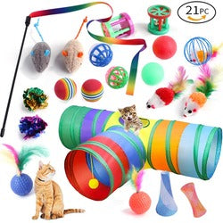 PAWS ASIA Factory Colorful Funny Interactive Foldable Tunnel Fish Mouse Cat Toy Set 24 Pack