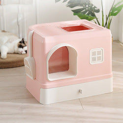 PAWS ASIA Wholesale Square Pet Toilet Cute Big Closed Splash Proof Drawer Type Cat Litter Box