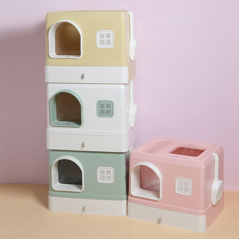 PAWS ASIA Wholesale Square Pet Toilet Cute Big Closed Splash Proof Drawer Type Cat Litter Box