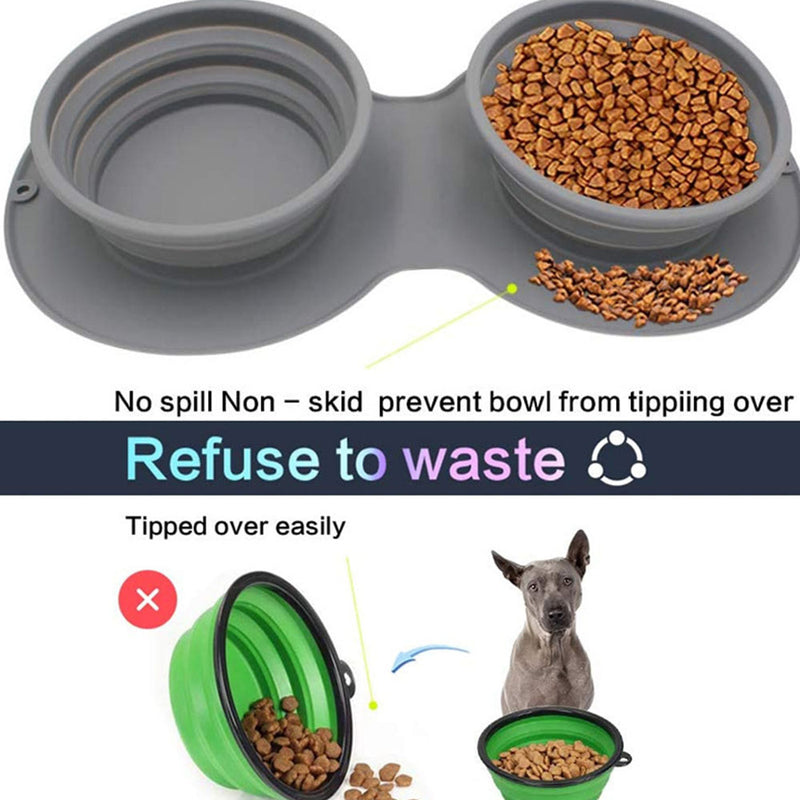 PAWS ASIA Wholesale Silicone Adjustable Anti Slip Portable Collapsible Double Slow Feeder Dog Bowl