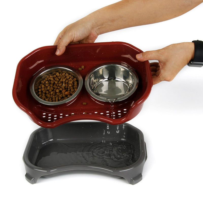 PAWS ASIA Wholesale New Spill Proof Stainless Steel Elevated Double Dog Bowl With Holder Cat Feeder